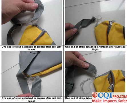 In a bag inspection in Quanzhou, the inspector was conducting a tension test on the bag shoulder straps