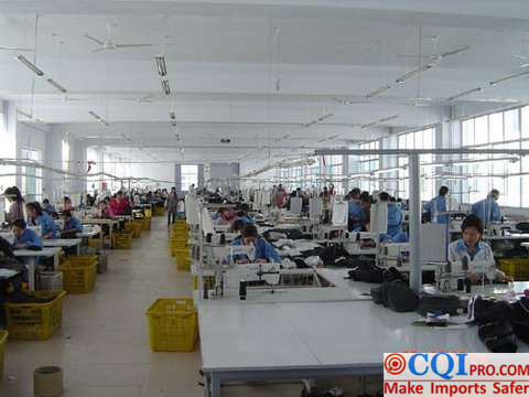 Workers at work on a sewing line in a Chinese garment factory