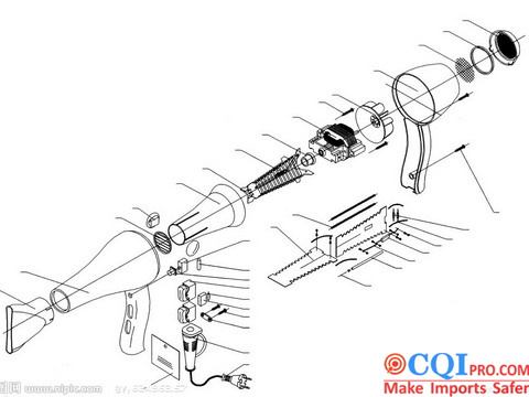 Hair dryer quality inspection，Structure disassembly diagram