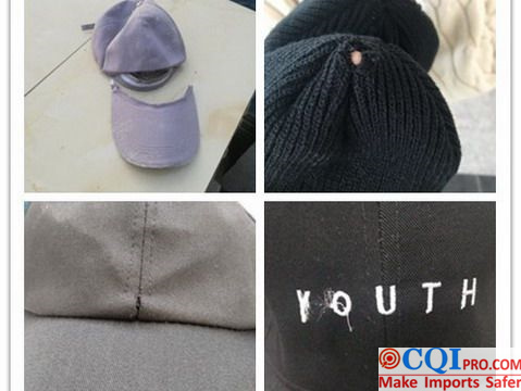 In CQI's hat inspection, the inspector will check the hat material, stitching, logo, etc.