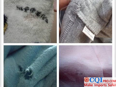 Possible defects in the inspection of pajamas, including tears, soiling, threads