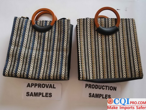 The inspector of the third party quality inspection company is comparing the appraised samples with the production samples