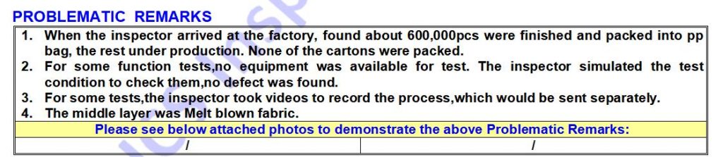 In the CQI'remarks the inspector will describe the production situation, batch problems,testing situation and potential risks of the products.