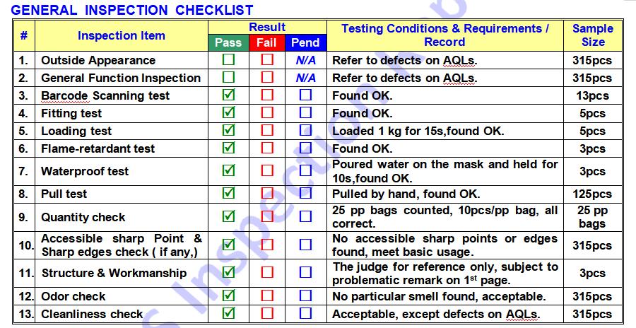 At the CQI's inspection report, the list of completed test items can help customers better understand the quality of their products